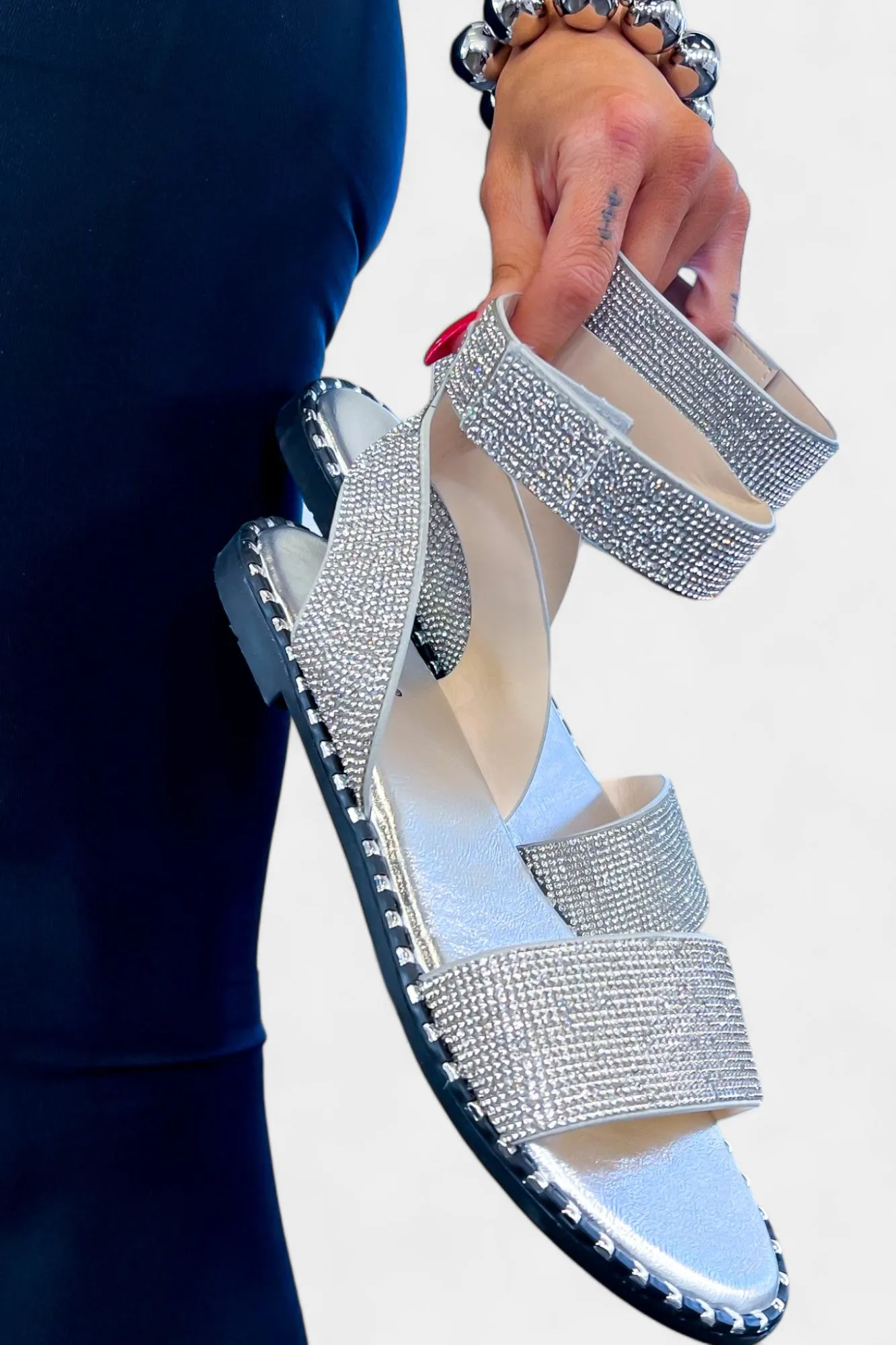 Silver Rhinestone Gladiator Sandals