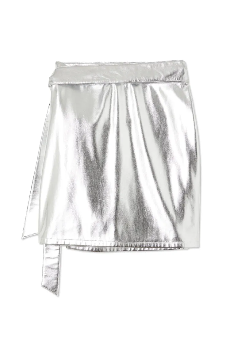 Silver Vegan Leather Mini Jaspre Skirt