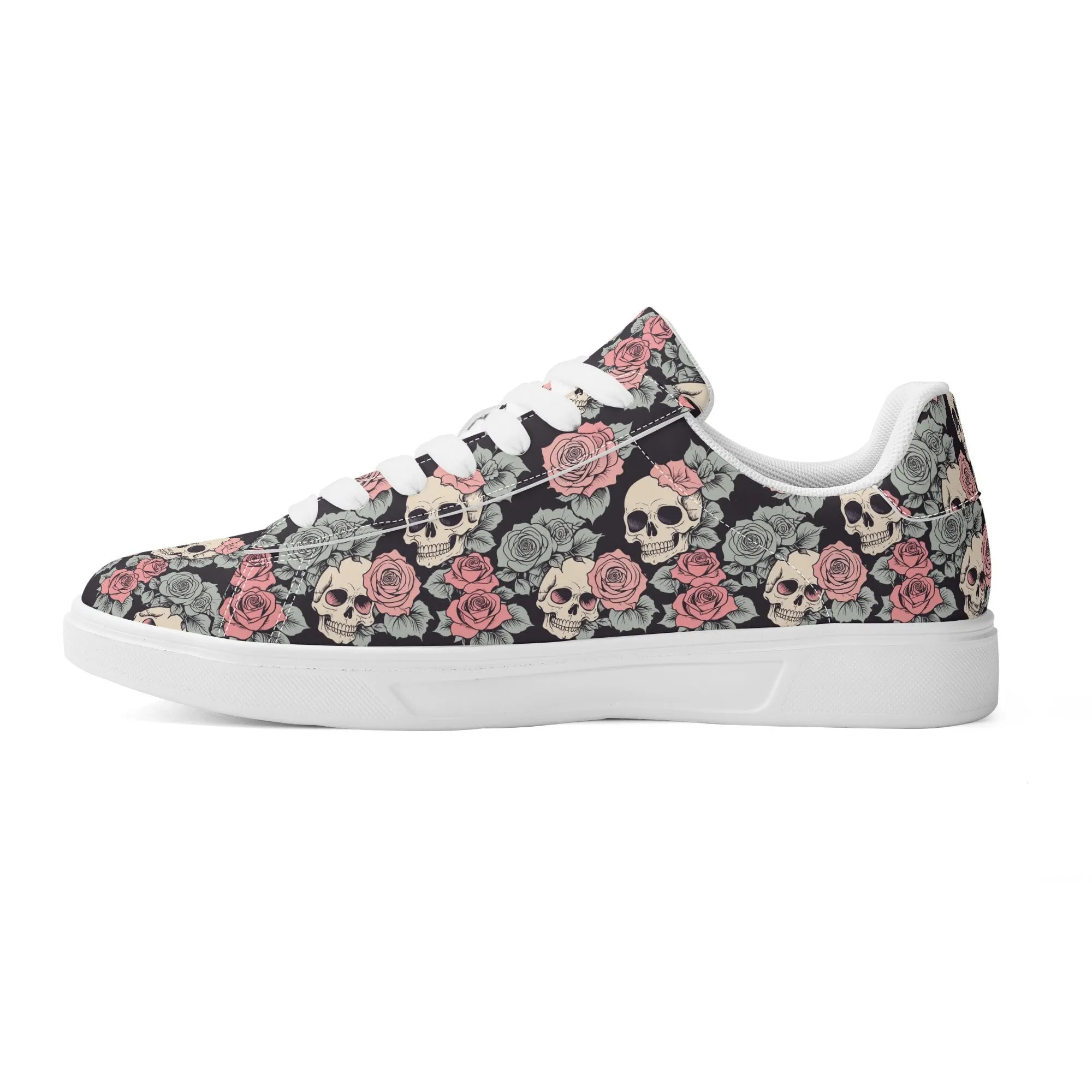 Skull and Pink Rose Adult Lightweight Brand Low Top Leather Shoes