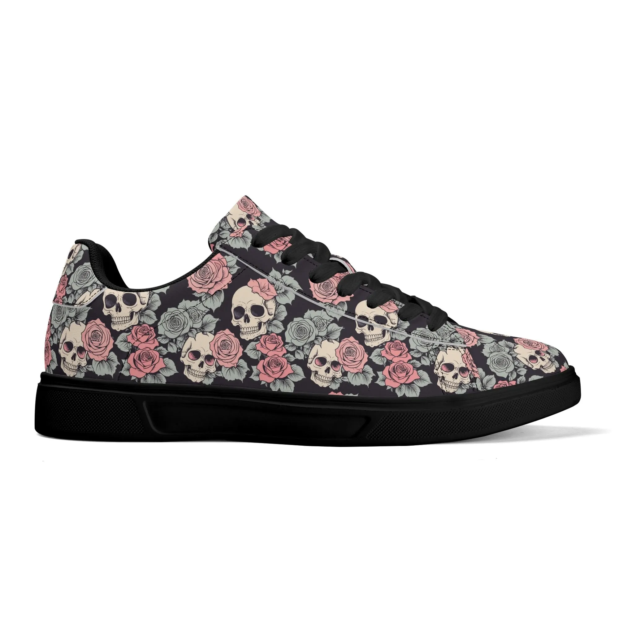 Skull and Pink Rose Adult Lightweight Brand Low Top Leather Shoes