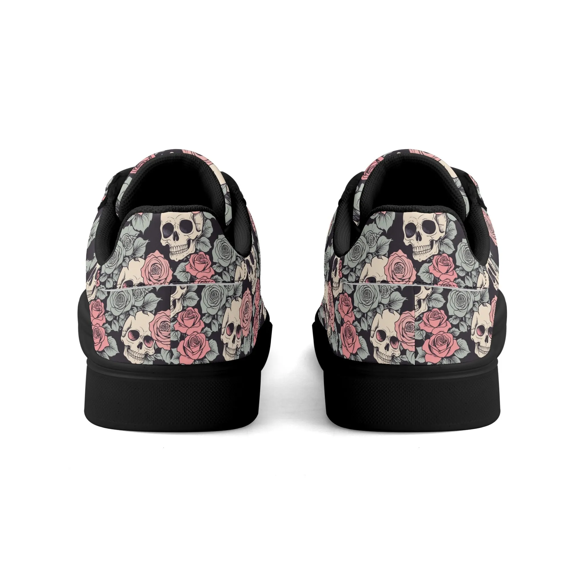 Skull and Pink Rose Adult Lightweight Brand Low Top Leather Shoes