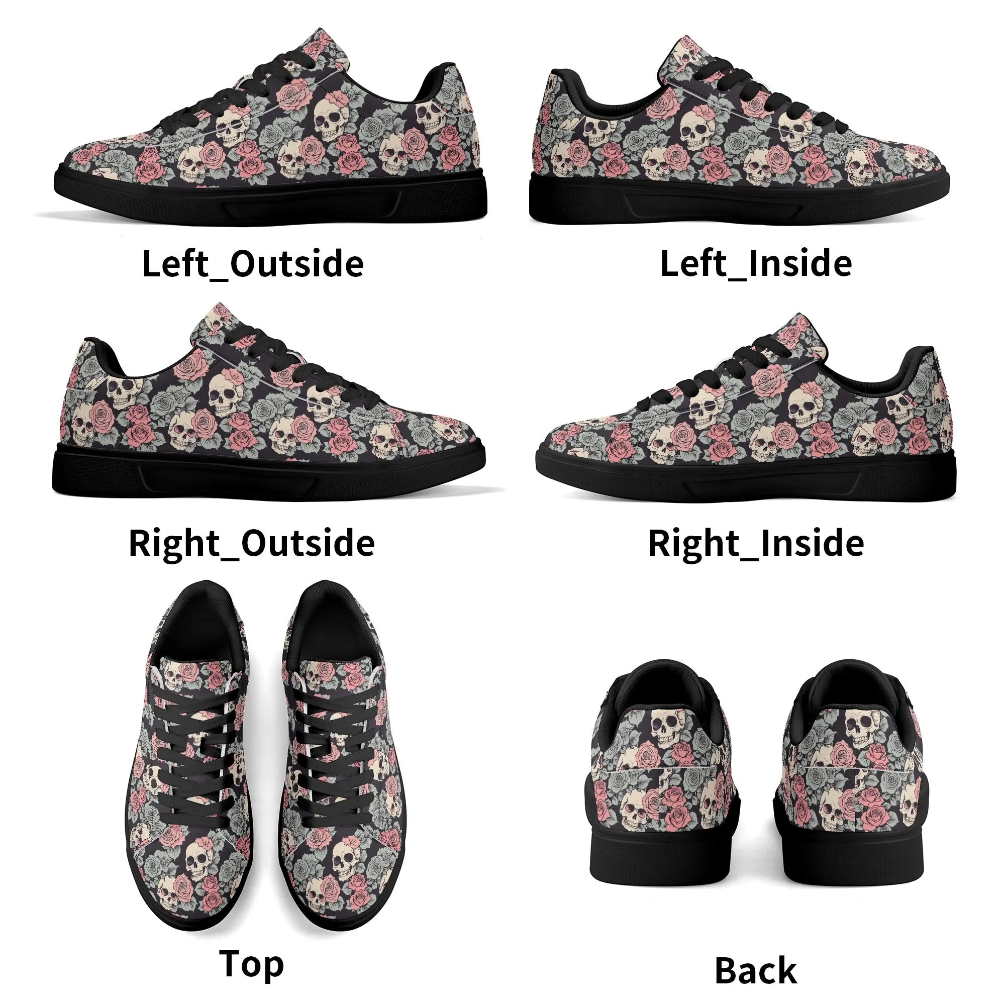 Skull and Pink Rose Adult Lightweight Brand Low Top Leather Shoes