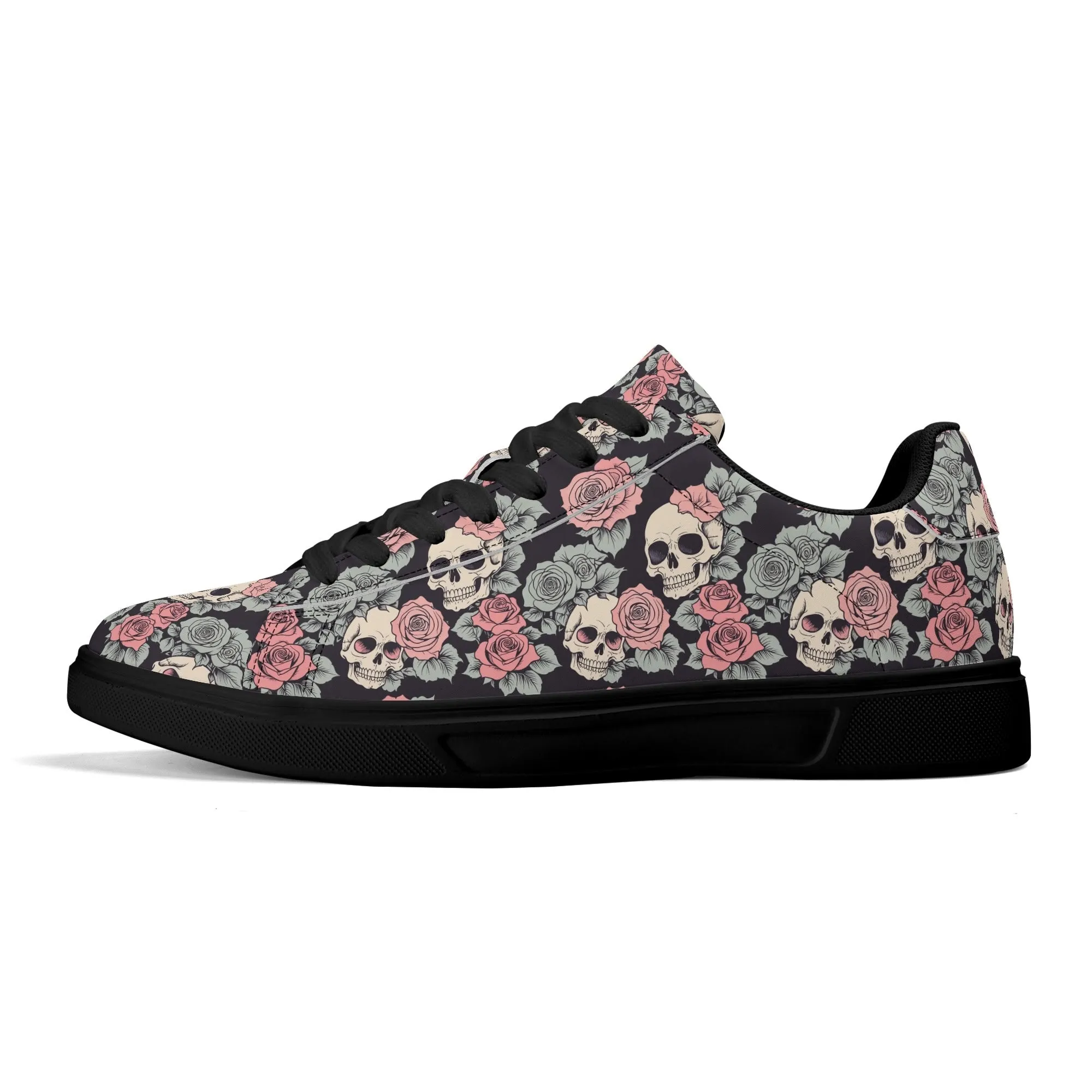 Skull and Pink Rose Adult Lightweight Brand Low Top Leather Shoes