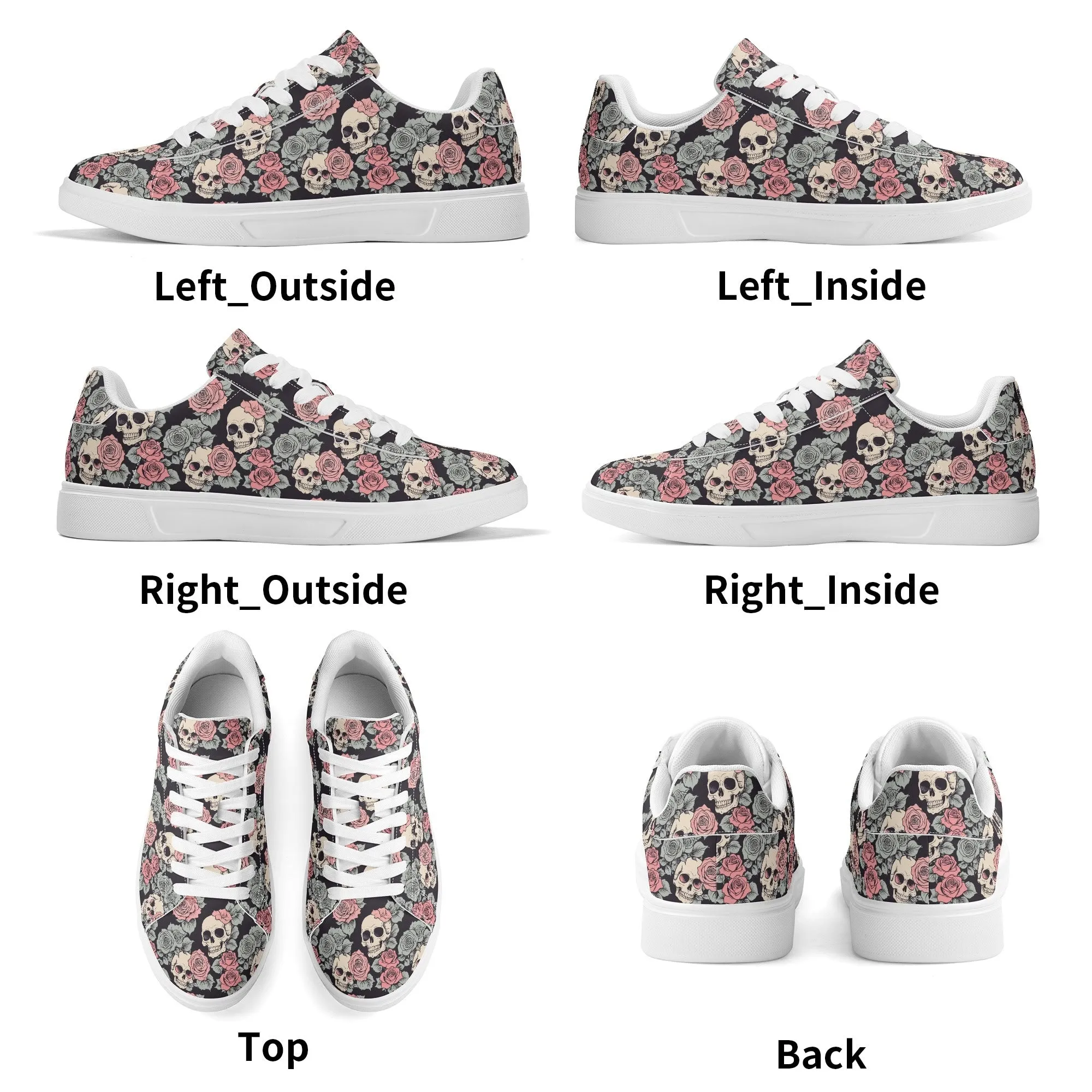 Skull and Pink Rose Adult Lightweight Brand Low Top Leather Shoes