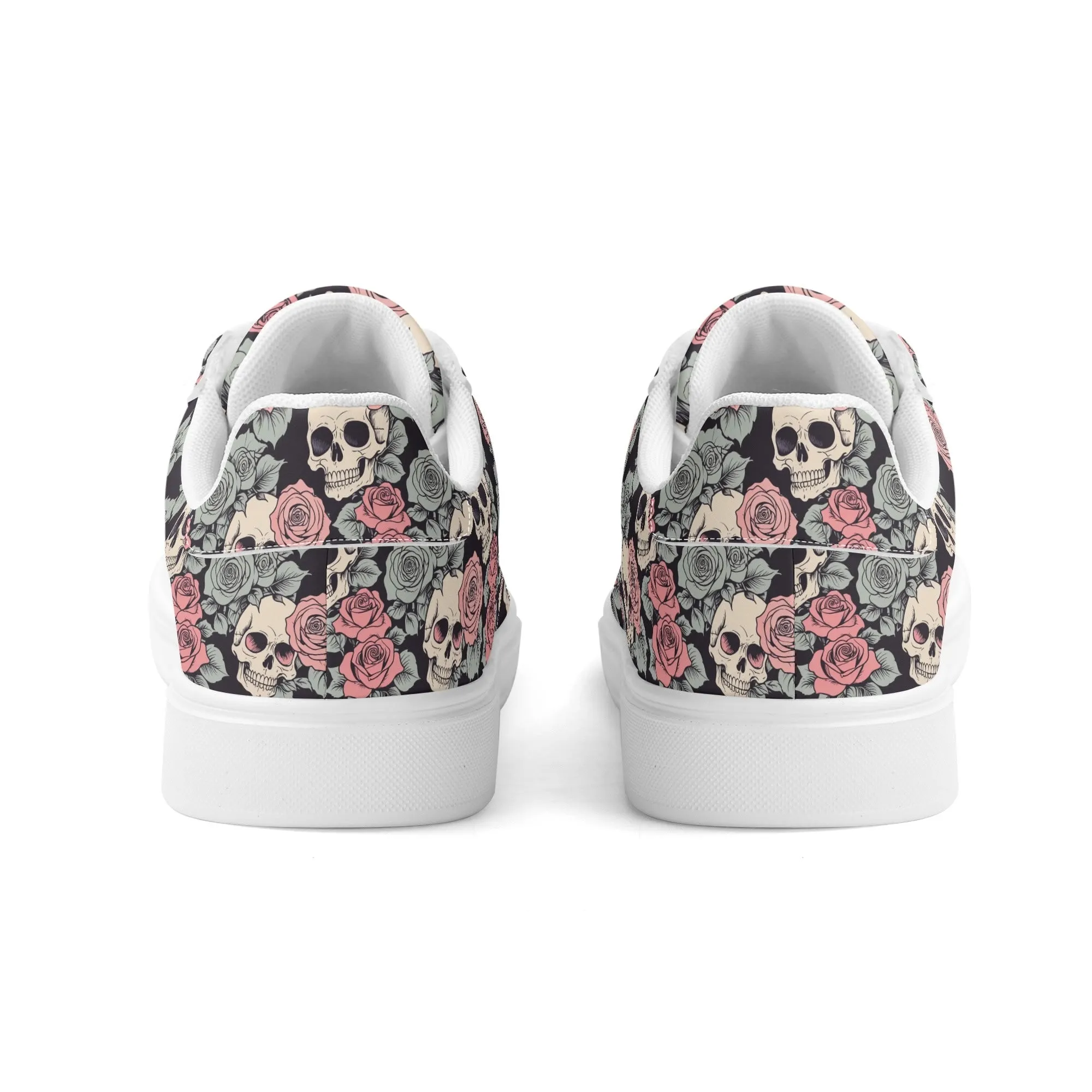 Skull and Pink Rose Adult Lightweight Brand Low Top Leather Shoes