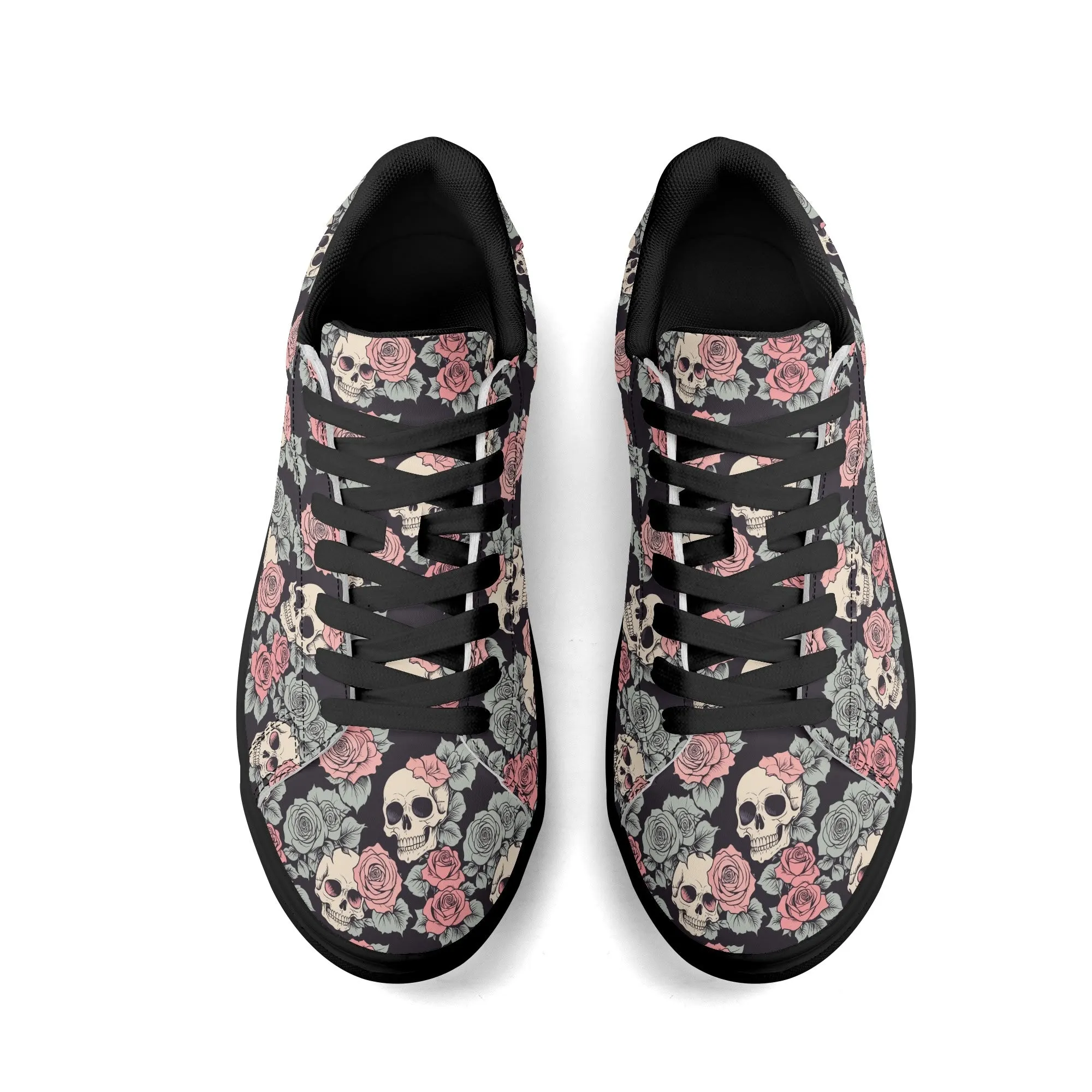 Skull and Pink Rose Adult Lightweight Brand Low Top Leather Shoes