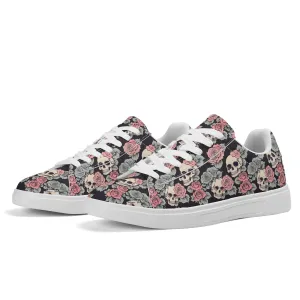 Skull and Pink Rose Adult Lightweight Brand Low Top Leather Shoes