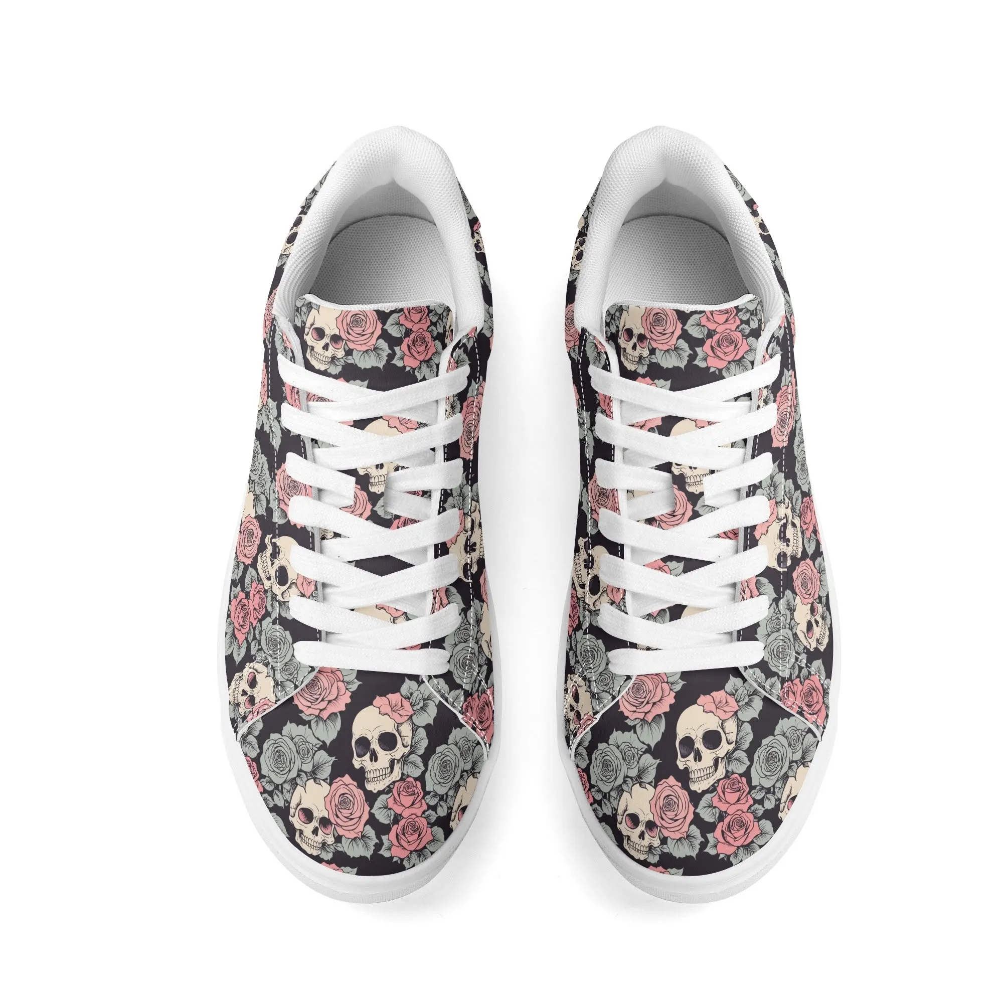 Skull and Pink Rose Adult Lightweight Brand Low Top Leather Shoes
