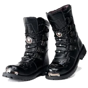 Skull Boots Leather Black