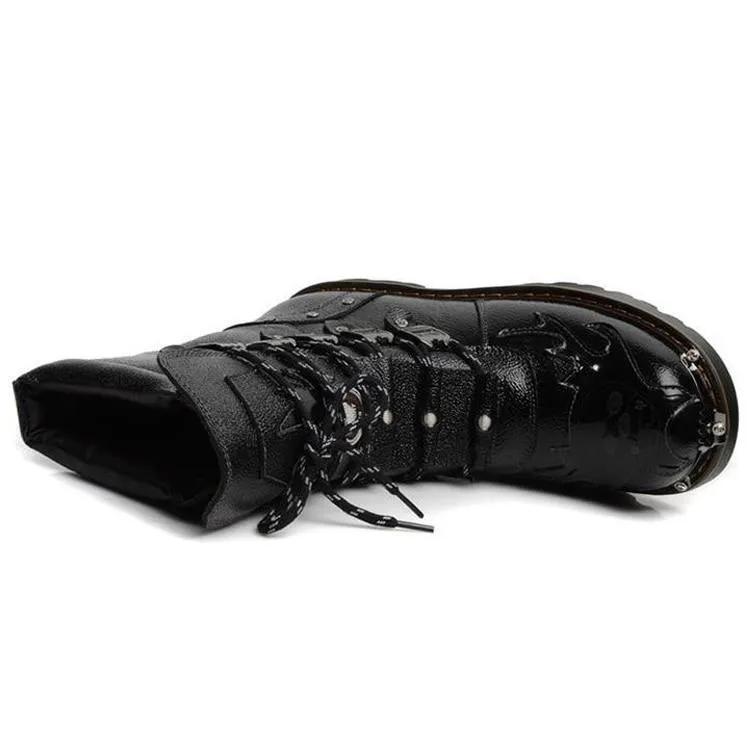 Skull Boots Leather Black