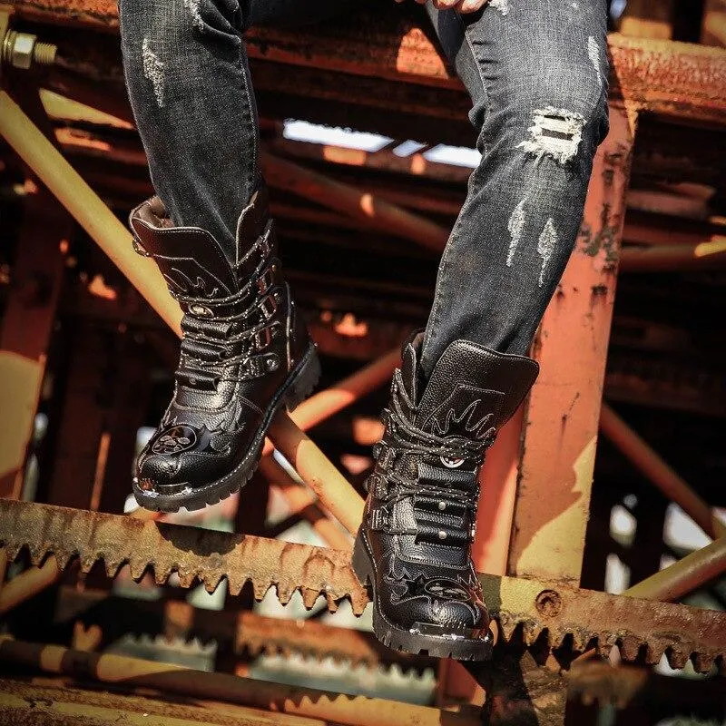 Skull Boots Leather Black