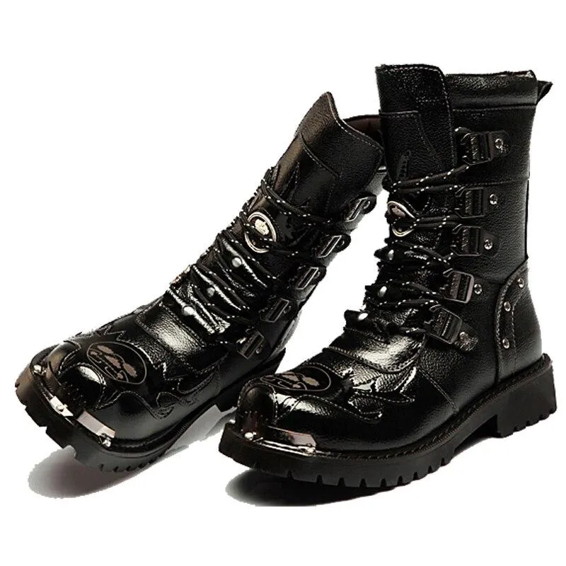 Skull Boots Leather Black