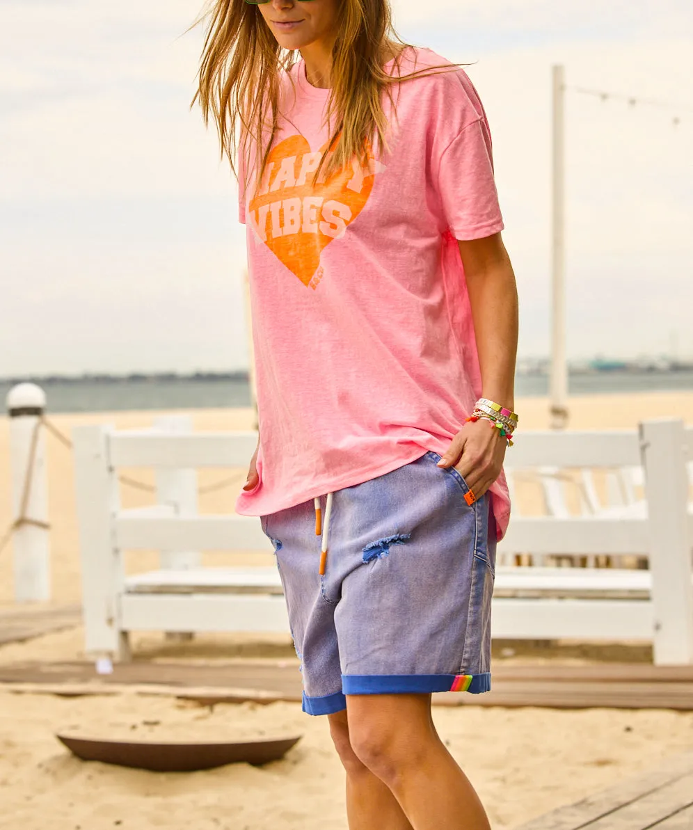 Slouchy Vintage Wash Denim Shorts - Blue