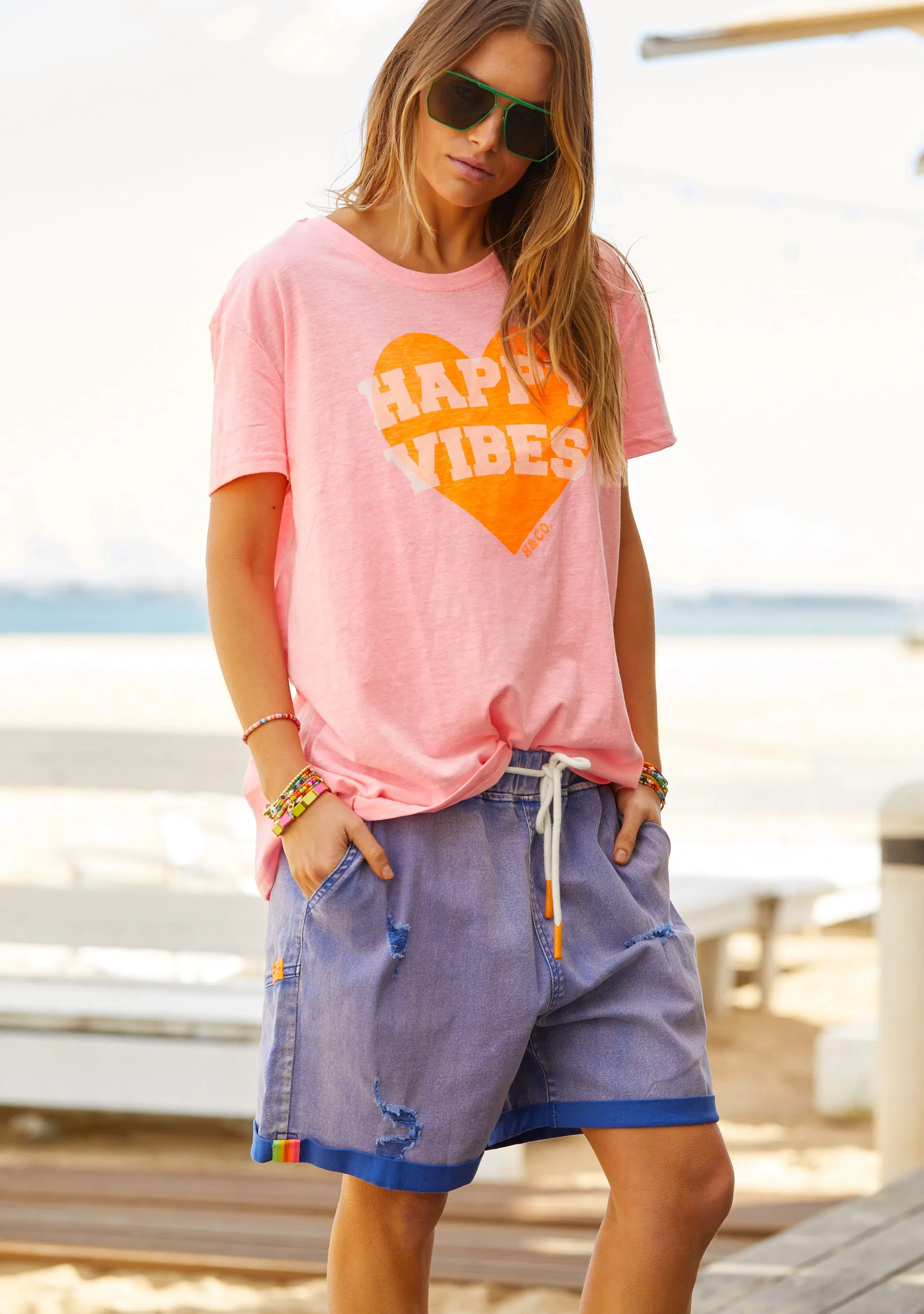 Slouchy Vintage Wash Denim Shorts - Blue