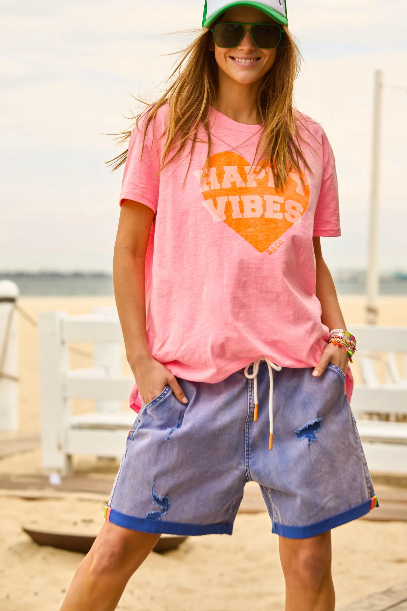 Slouchy Vintage Wash Denim Shorts - Blue