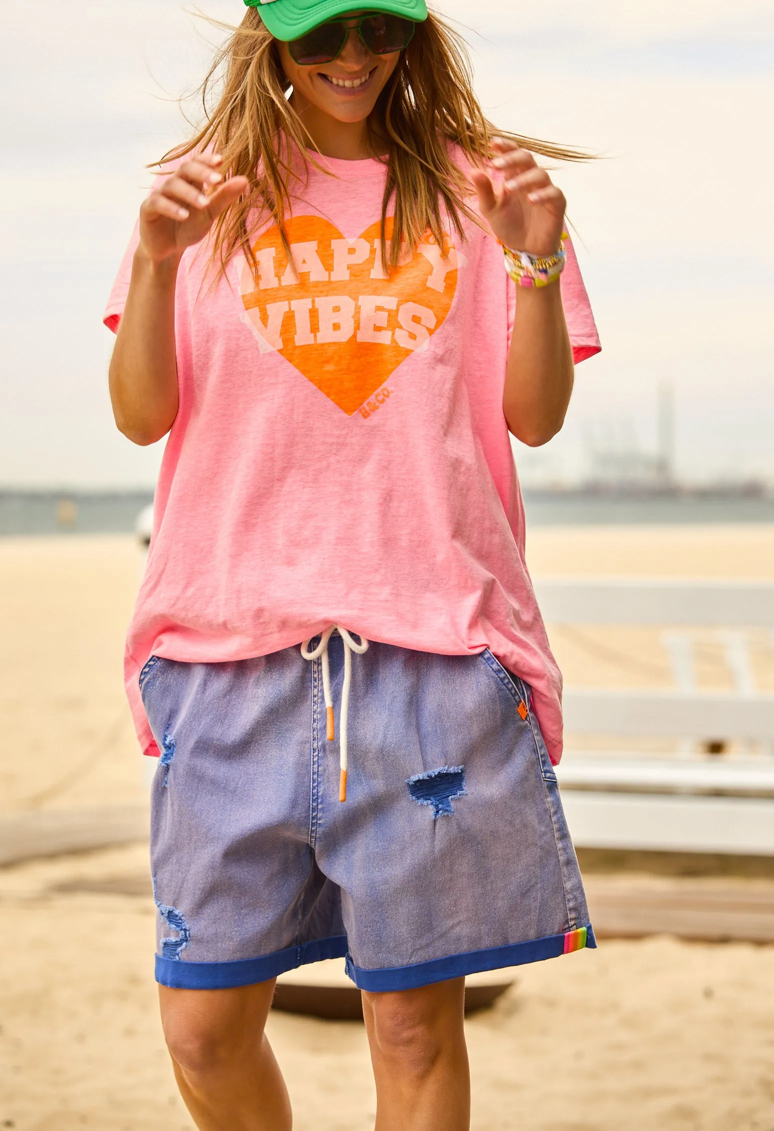 Slouchy Vintage Wash Denim Shorts - Blue