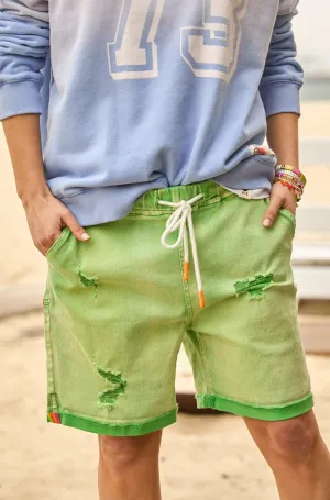Slouchy Vintage Wash Denim Shorts - Green