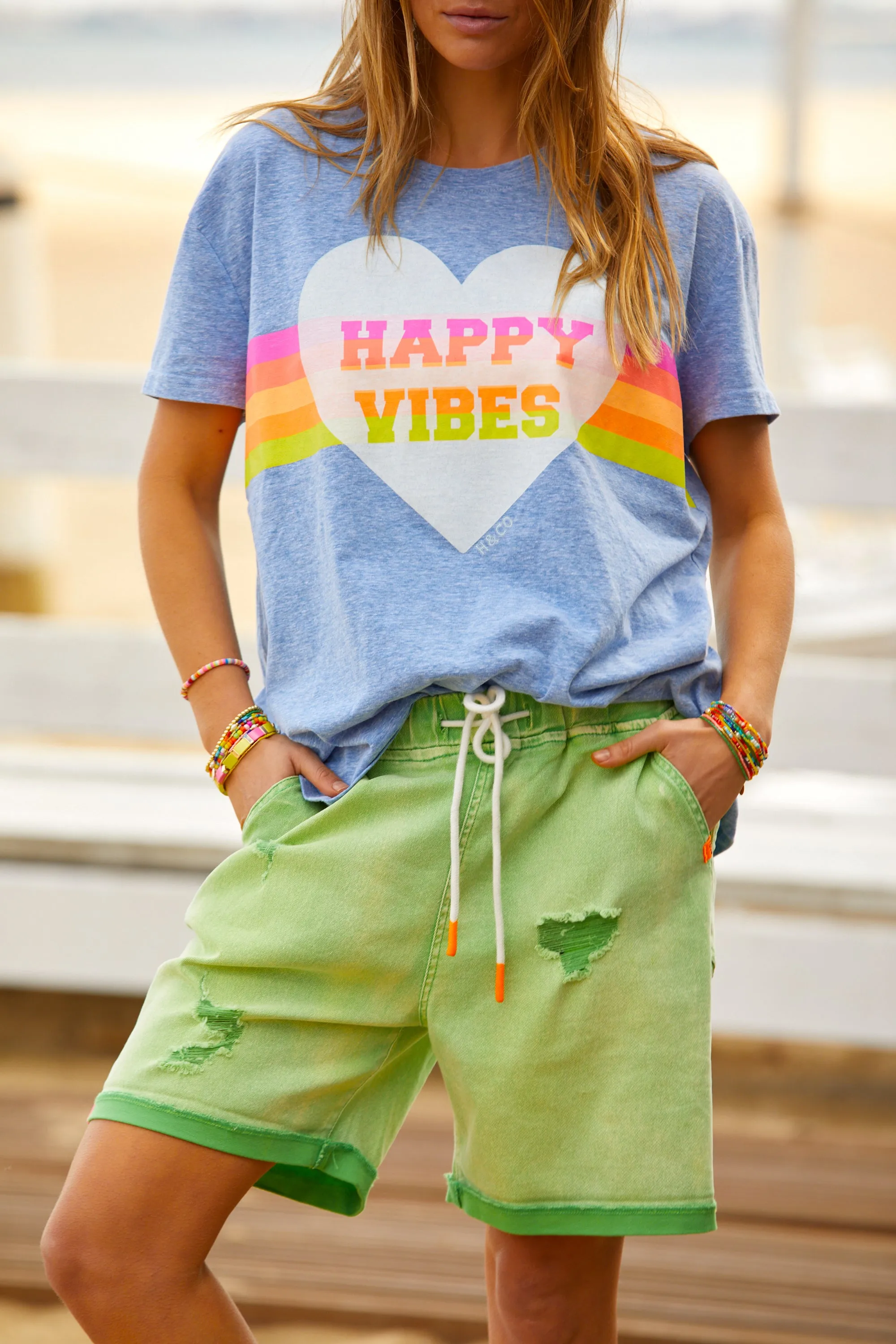 Slouchy Vintage Wash Denim Shorts - Green