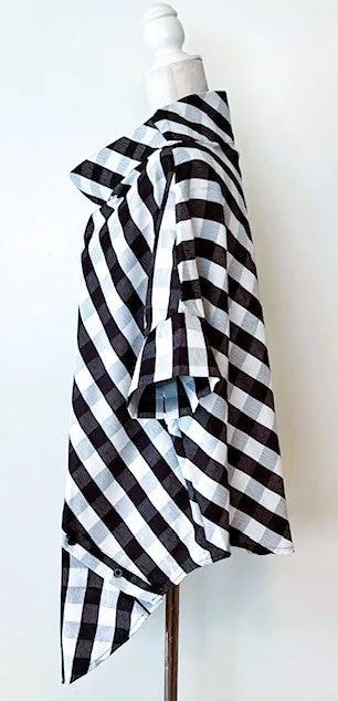 Smart and Chic; Asymmetrical Checked Tunic With Large Tab Collar