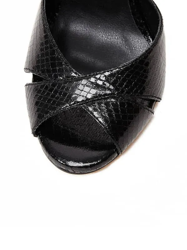 Snakeskin Print Stiletto Leather Sandal