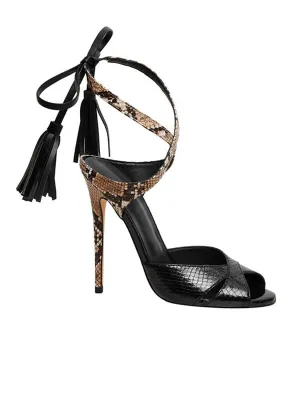 Snakeskin Print Stiletto Leather Sandal