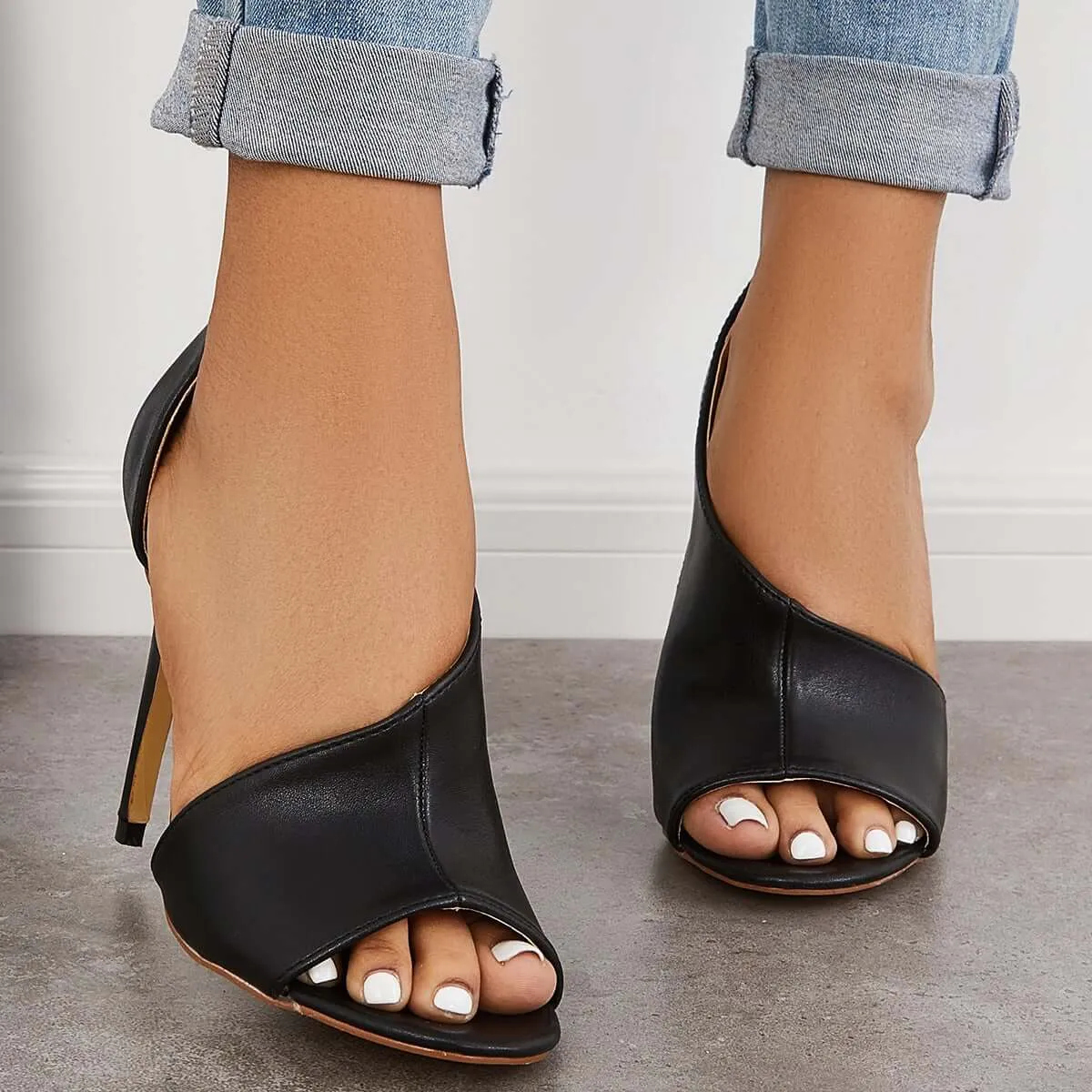 Sohiwoo Black Cut Out Stiletto High Heels Peep Toe Dress Pumps