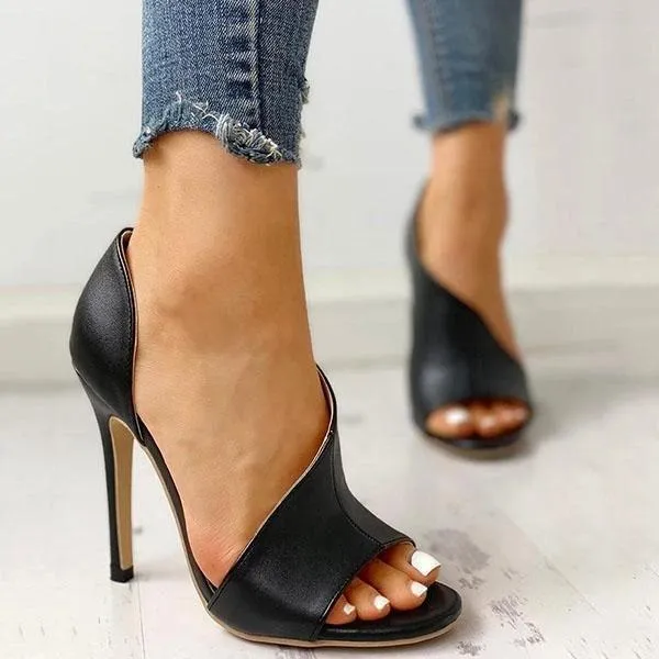Sohiwoo Black Cut Out Stiletto High Heels Peep Toe Dress Pumps