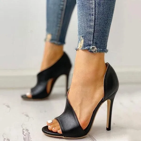 Sohiwoo Black Cut Out Stiletto High Heels Peep Toe Dress Pumps