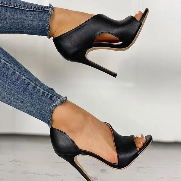 Sohiwoo Black Cut Out Stiletto High Heels Peep Toe Dress Pumps