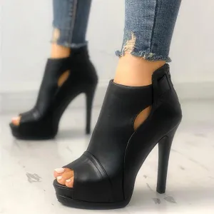 Sohiwoo Black Peep Toe Stilettos Platform High Heel Ankle Boots