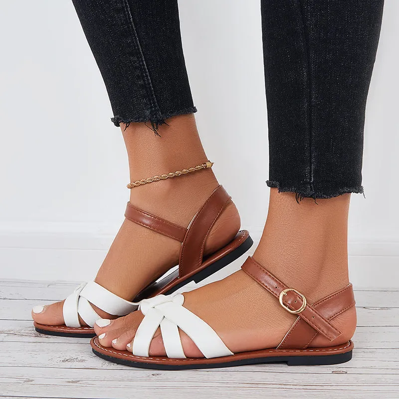 Sohiwoo  Women Open Toe Flat Sandals Criss Cross Buckle Strap Sandals