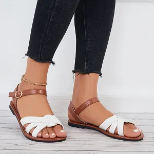 Sohiwoo  Women Open Toe Flat Sandals Criss Cross Buckle Strap Sandals