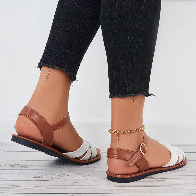 Sohiwoo  Women Open Toe Flat Sandals Criss Cross Buckle Strap Sandals