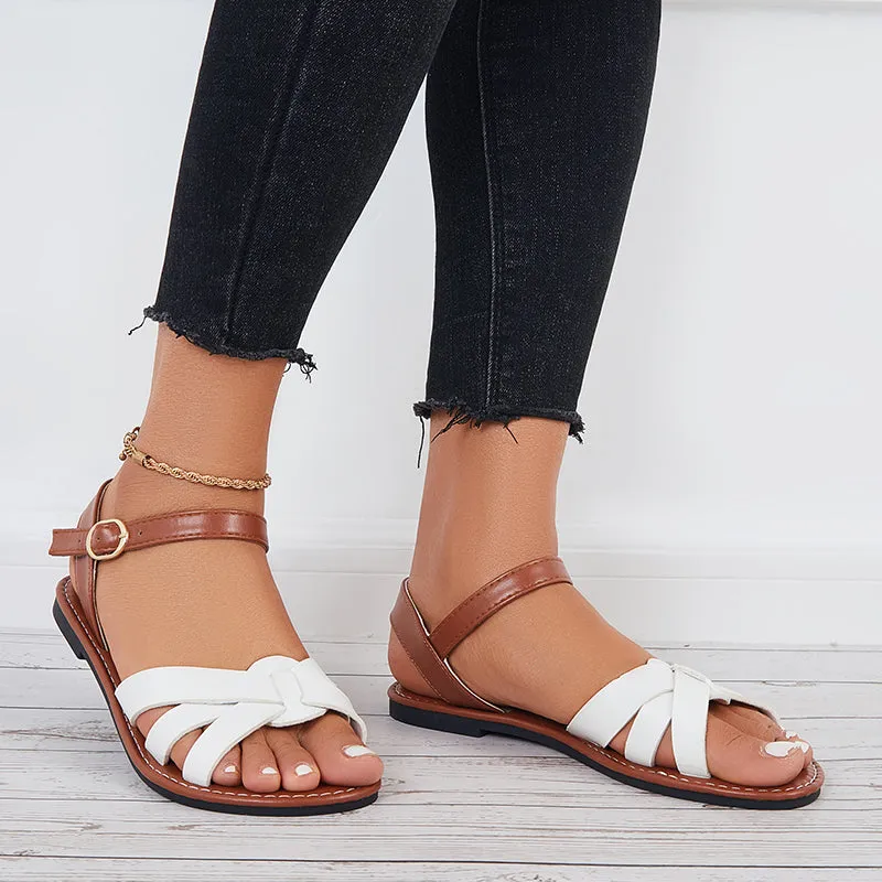 Sohiwoo  Women Open Toe Flat Sandals Criss Cross Buckle Strap Sandals