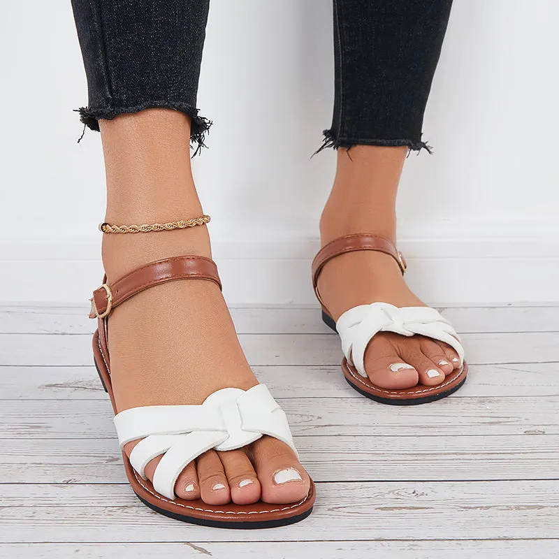 Sohiwoo  Women Open Toe Flat Sandals Criss Cross Buckle Strap Sandals