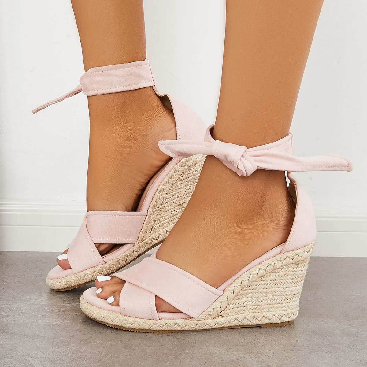 Sohiwoo  Women's Criss Cross Strap Espadrille Wedges Lace Up Ankle Strap Sandals