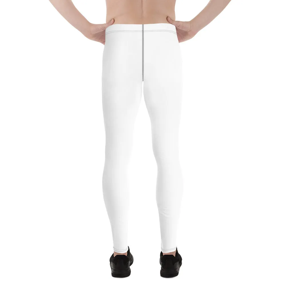 Solid White Color Print Designer Premium Men's Leggings Long Tights -Made in USA/EU