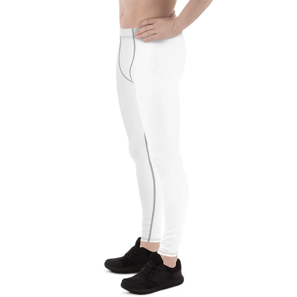 Solid White Color Print Designer Premium Men's Leggings Long Tights -Made in USA/EU