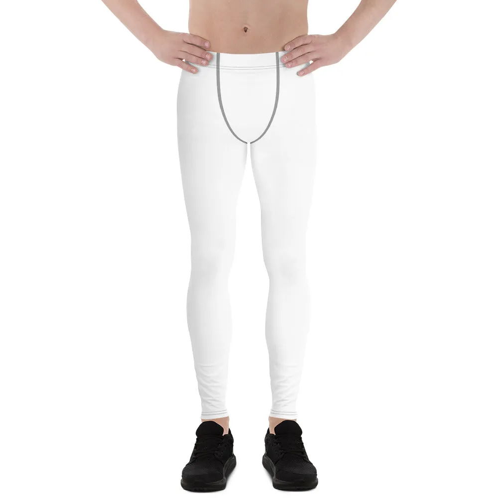 Solid White Color Print Designer Premium Men's Leggings Long Tights -Made in USA/EU