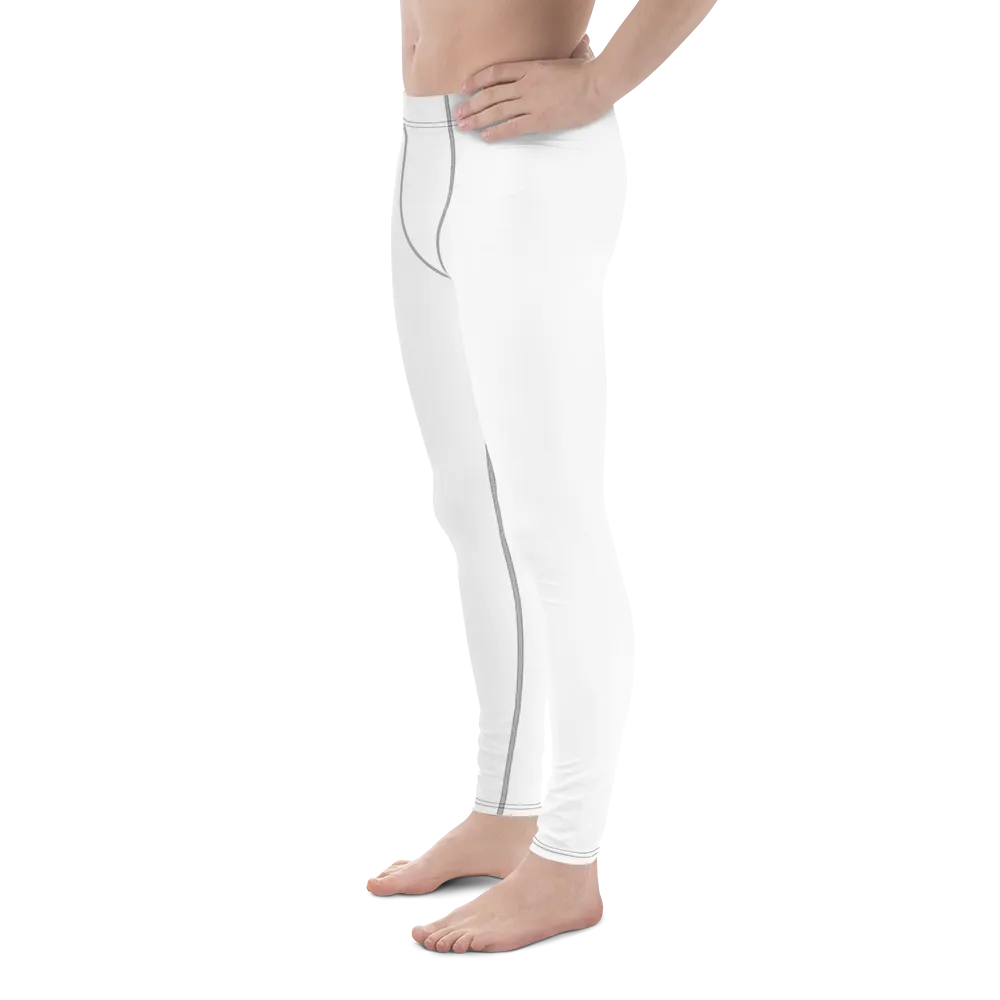Solid White Color Print Designer Premium Men's Leggings Long Tights -Made in USA/EU