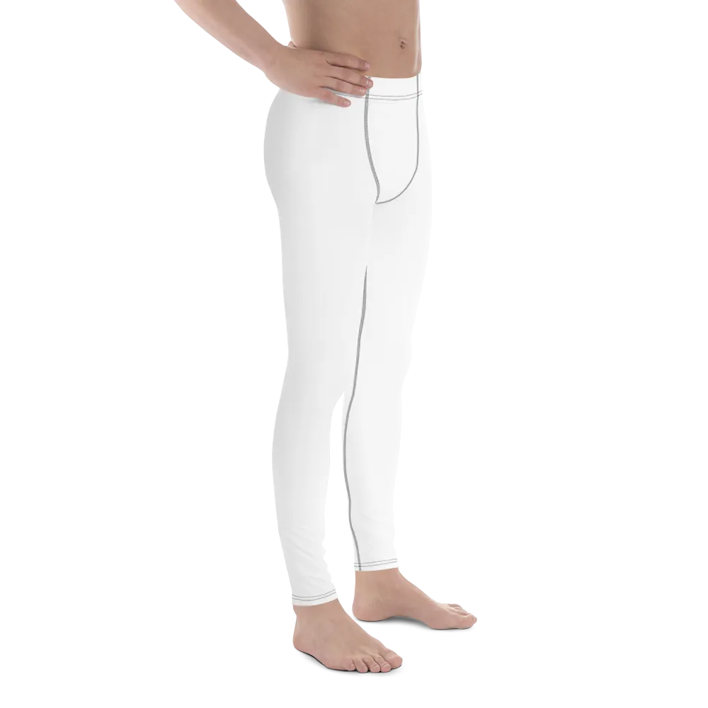 Solid White Color Print Designer Premium Men's Leggings Long Tights -Made in USA/EU