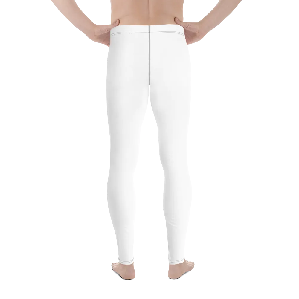 Solid White Color Print Designer Premium Men's Leggings Long Tights -Made in USA/EU