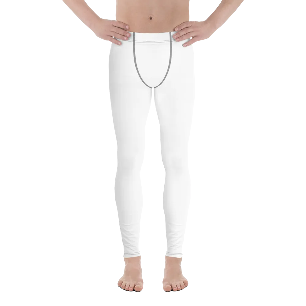 Solid White Color Print Designer Premium Men's Leggings Long Tights -Made in USA/EU