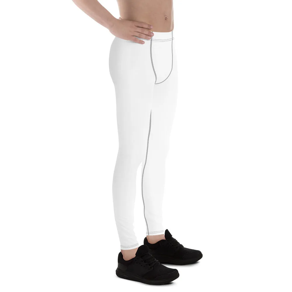 Solid White Color Print Designer Premium Men's Leggings Long Tights -Made in USA/EU