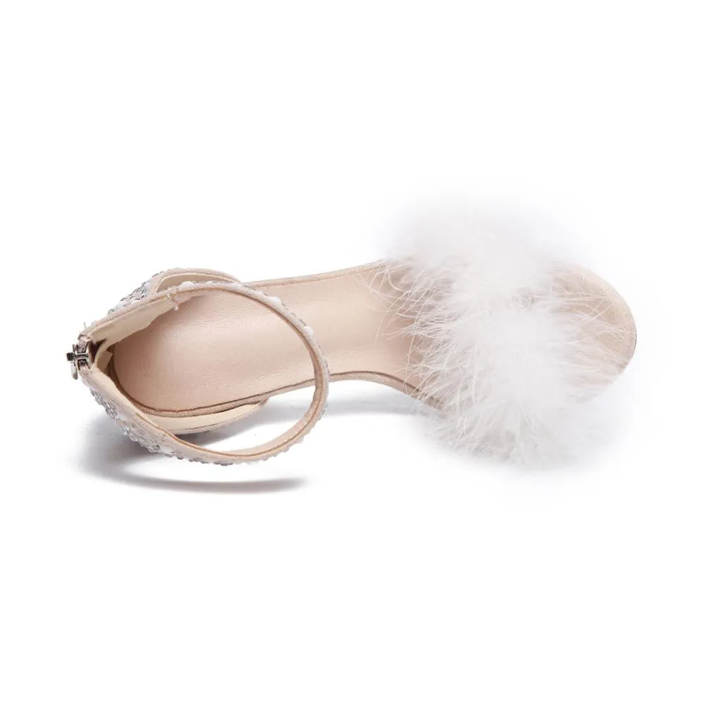 Soulmates Bridal Shop/ Crystal Ankle Strap Feather Shoes