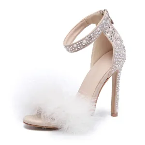 Soulmates Bridal Shop/ Crystal Ankle Strap Feather Shoes