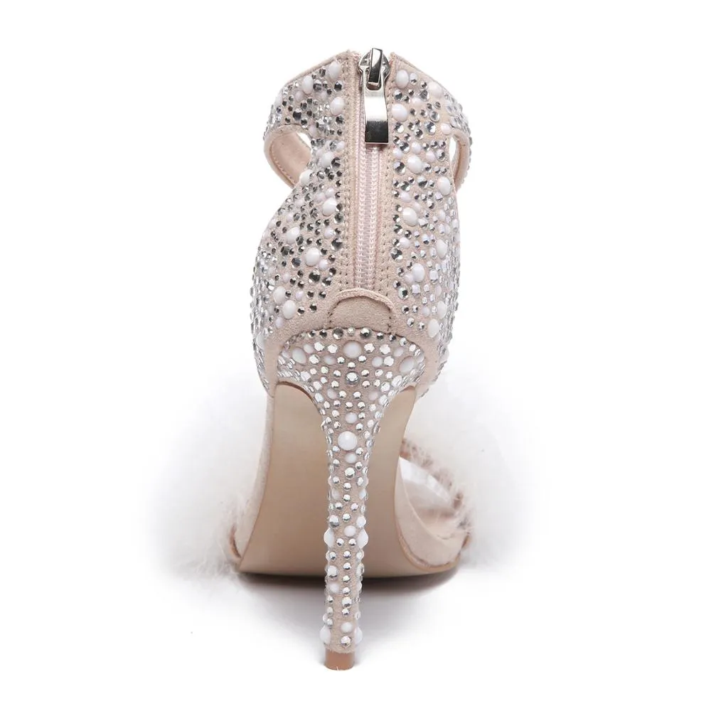 Soulmates Bridal Shop/ Crystal Ankle Strap Feather Shoes