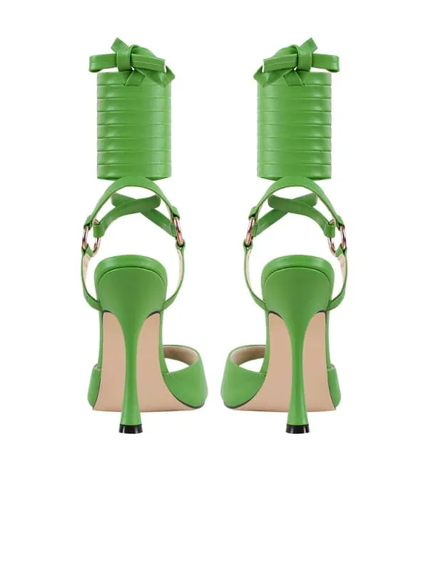 Square Toe Lace Up Stiletto Leather Sandal