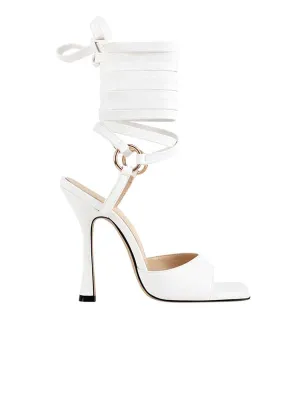 Square Toe Lace Up Stiletto Leather Sandal