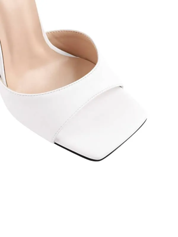 Square Toe Lace Up Stiletto Leather Sandal